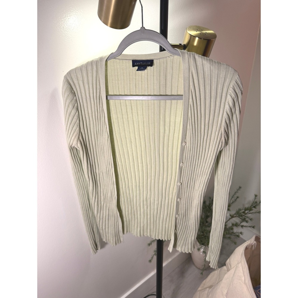 Ann Taylor VTG silk sage grn ribbed 90s indie academia back to school cardigan m